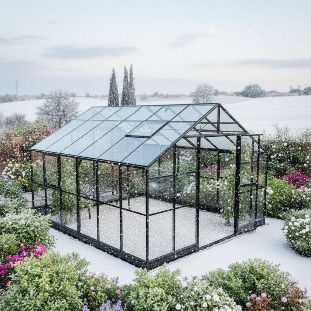 Drivhus greenhouse standing in winter snow